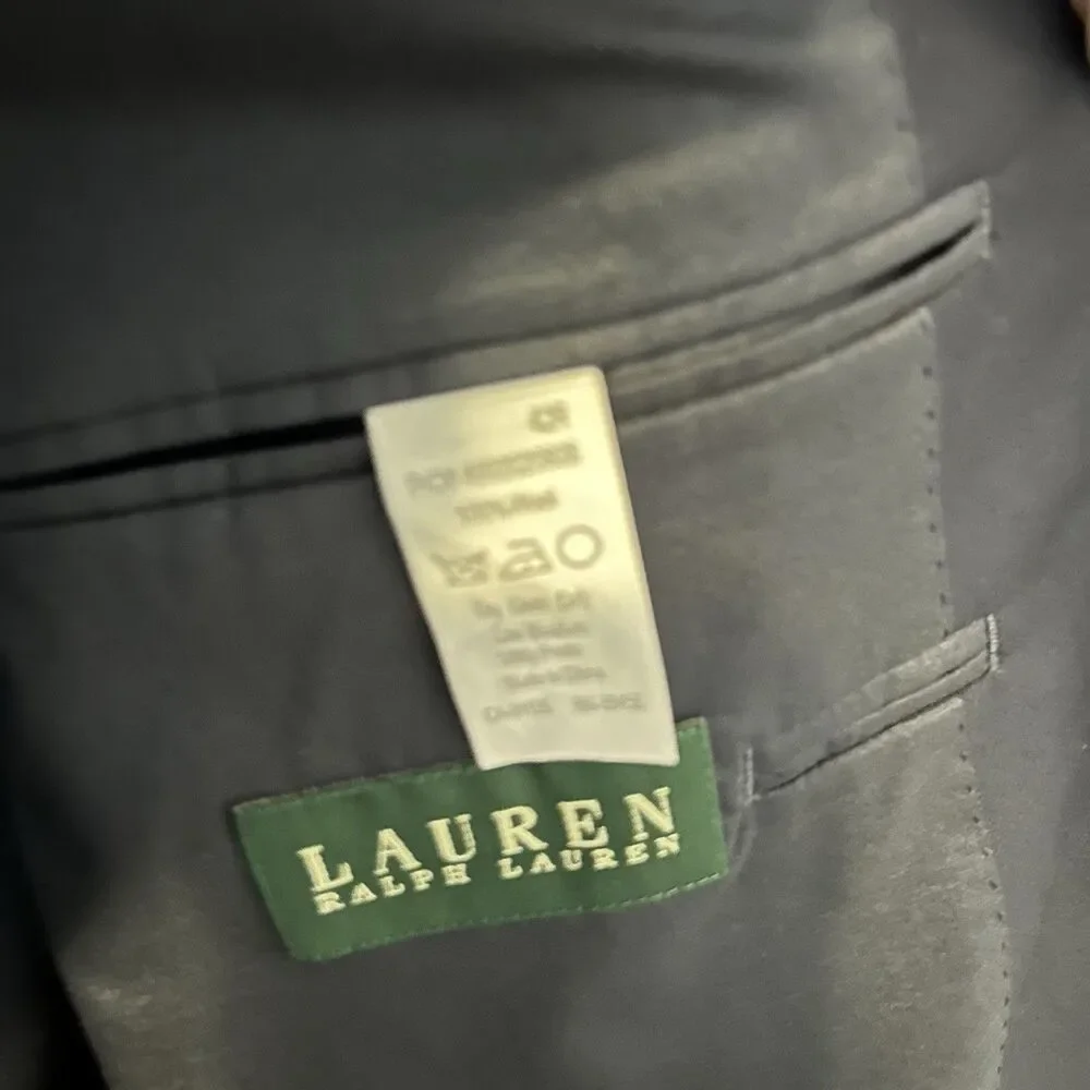 Lauren Ralph Lauren Mens 42R Navy Blue 100% Wool Gold Button Blazer Sport Coat